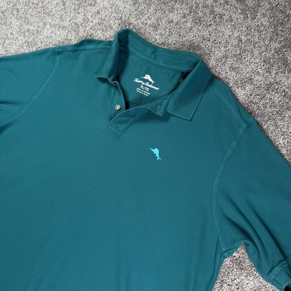 Tommy Bahama Solid Blue Green Short Sleeve Polo Shirt Men's XL Embroidered Logo